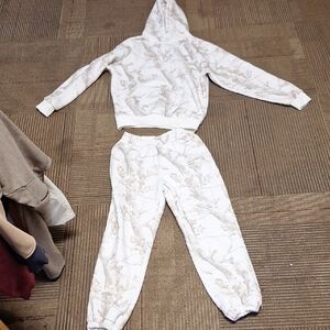 Women's White and Tan Jogger Set